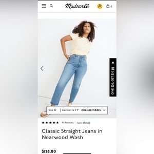Madewell Classic Straight Jean in Nearwood wash. Size 29.